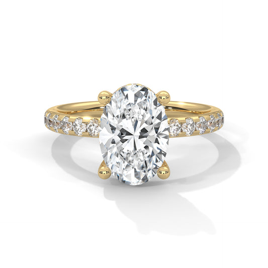 Oval Hidden Halo Pave Set Solitaire Ring