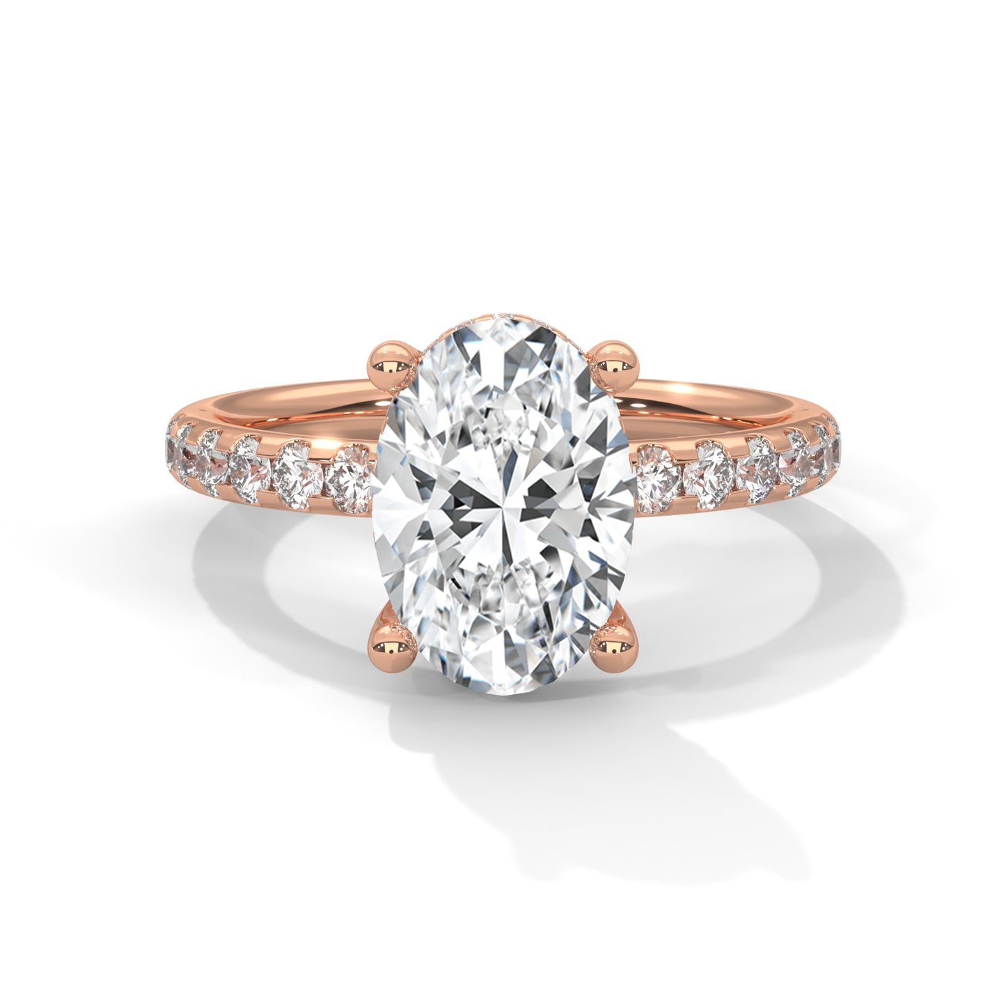 Oval Hidden Halo Pave Set Solitaire Ring