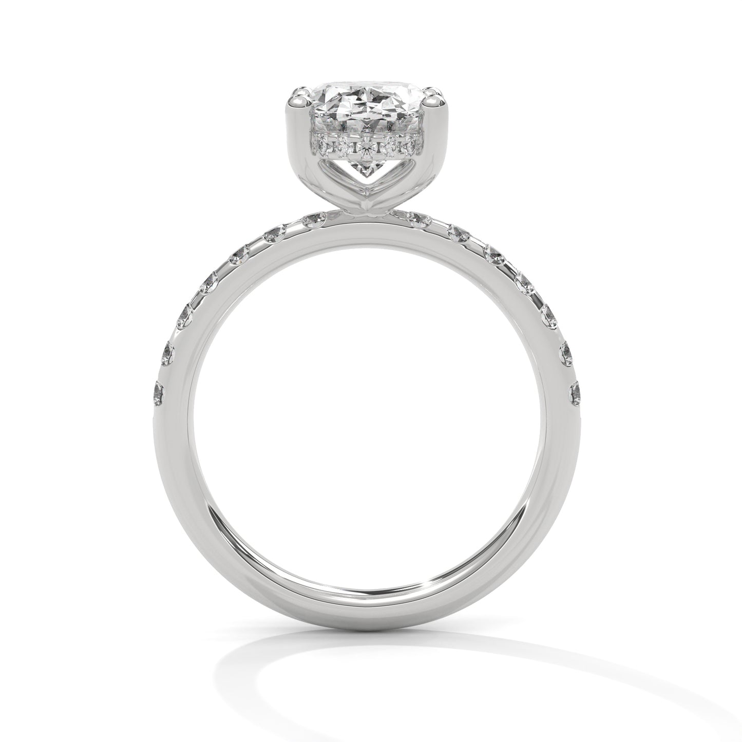 Oval Hidden Halo Pave Set Solitaire Ring