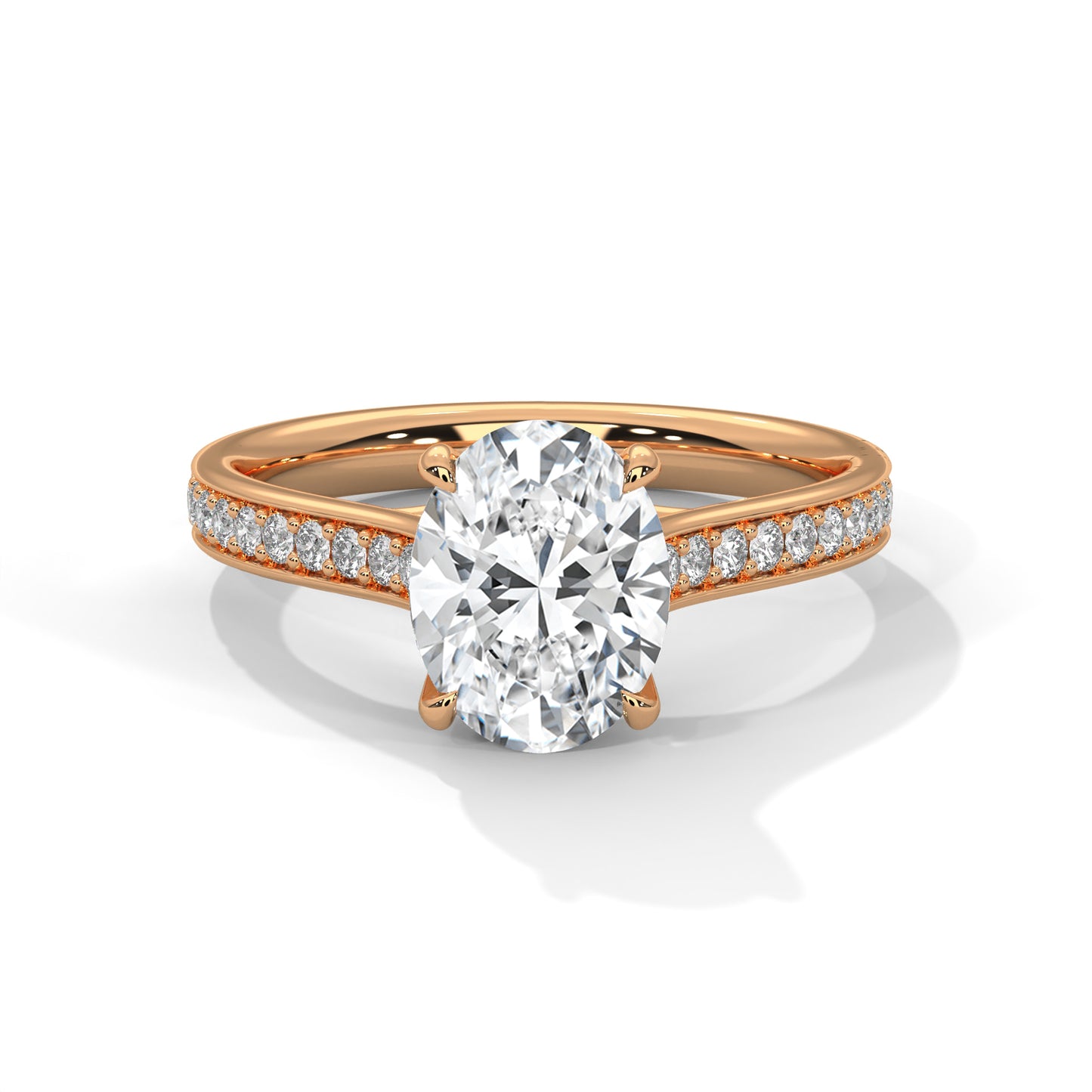 Oval Pave Set Solitaire Ring