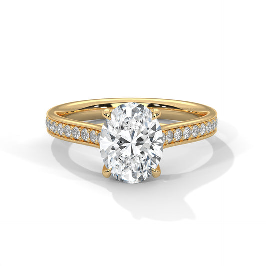 Oval Pave Set Solitaire Ring