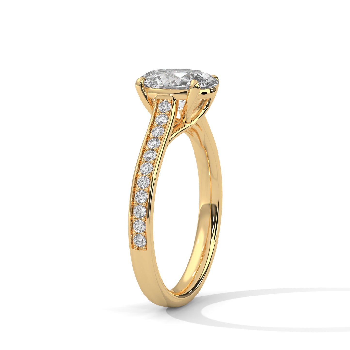 Oval Pave Set Solitaire Ring