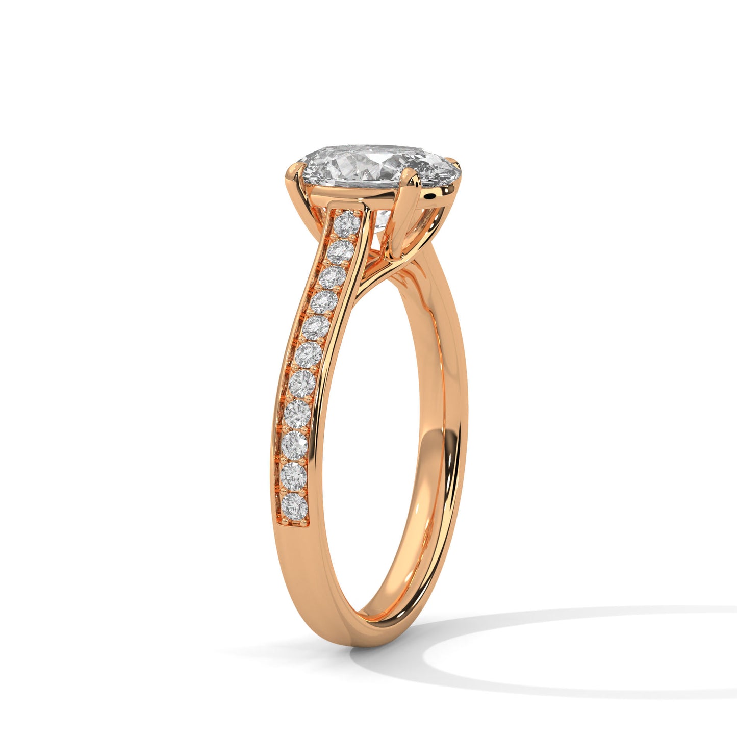 Oval Pave Set Solitaire Ring