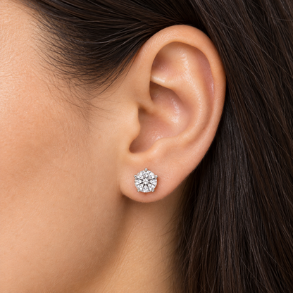 5 Prong Flower Petal Solitaire Studs