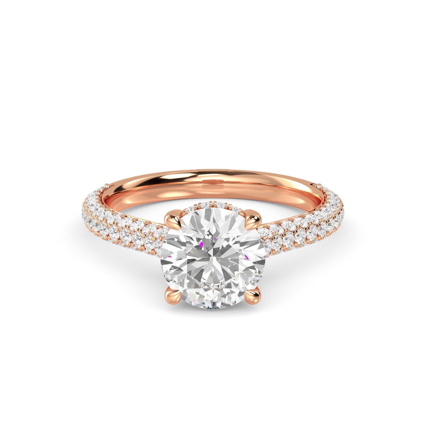 Round Hidden Halo Pave Set Solitaire Ring