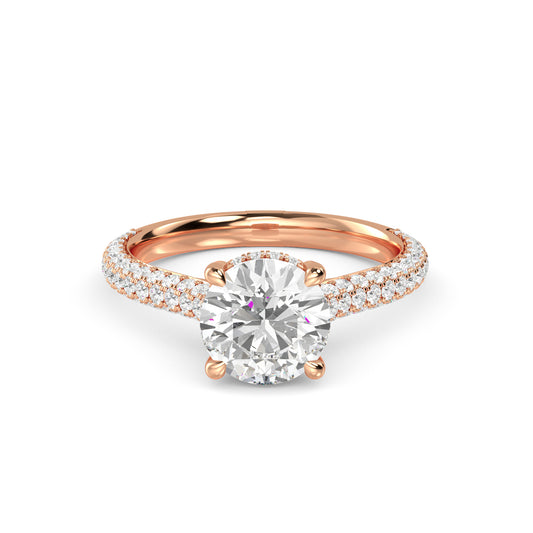 Round Hidden Halo Pave Set Solitaire Ring