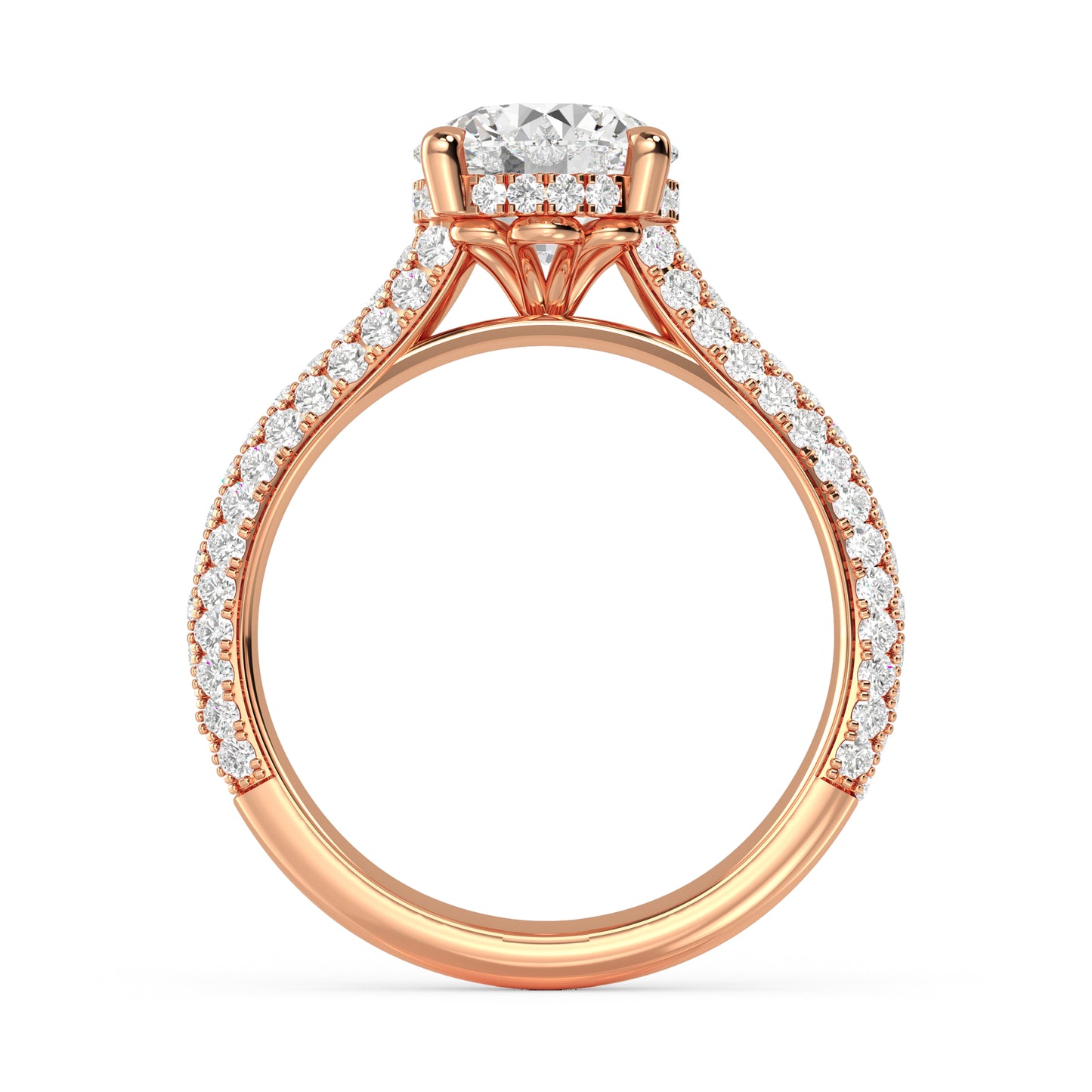 Round Hidden Halo Pave Set Solitaire Ring