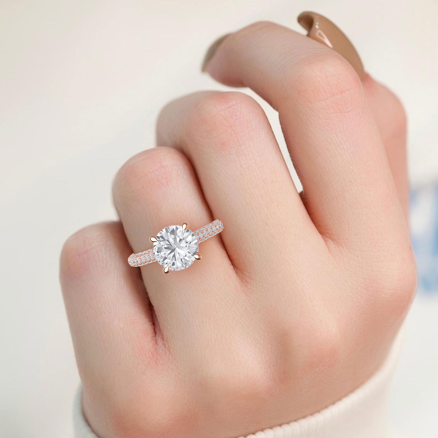 Round Hidden Halo Pave Set Solitaire Ring