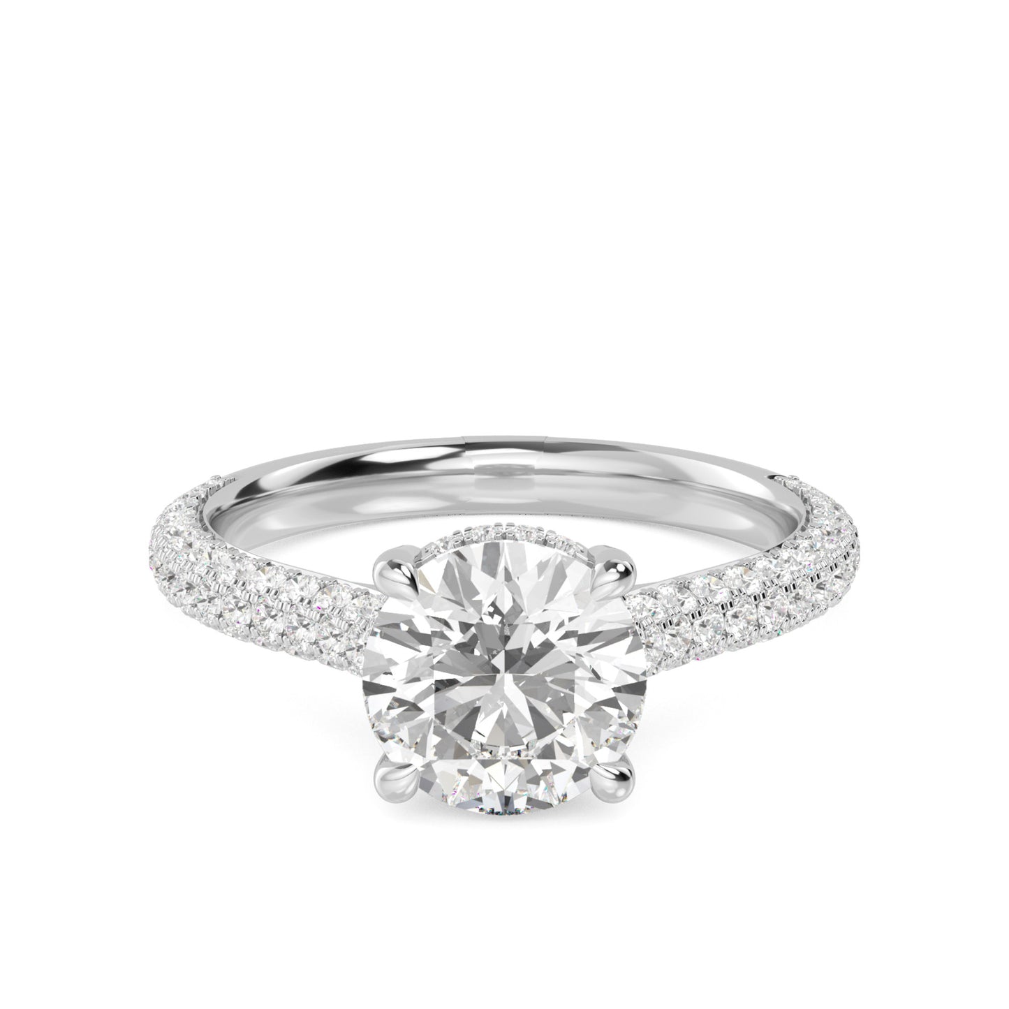 Round Hidden Halo Pave Set Solitaire Ring