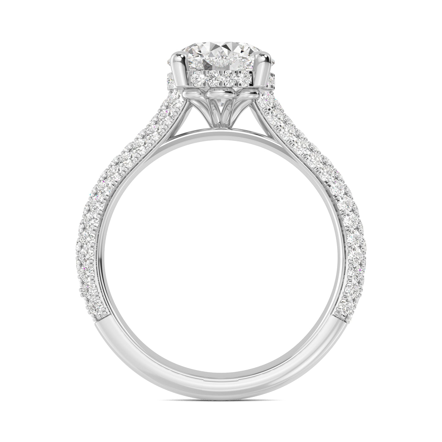 Round Hidden Halo Pave Set Solitaire Ring