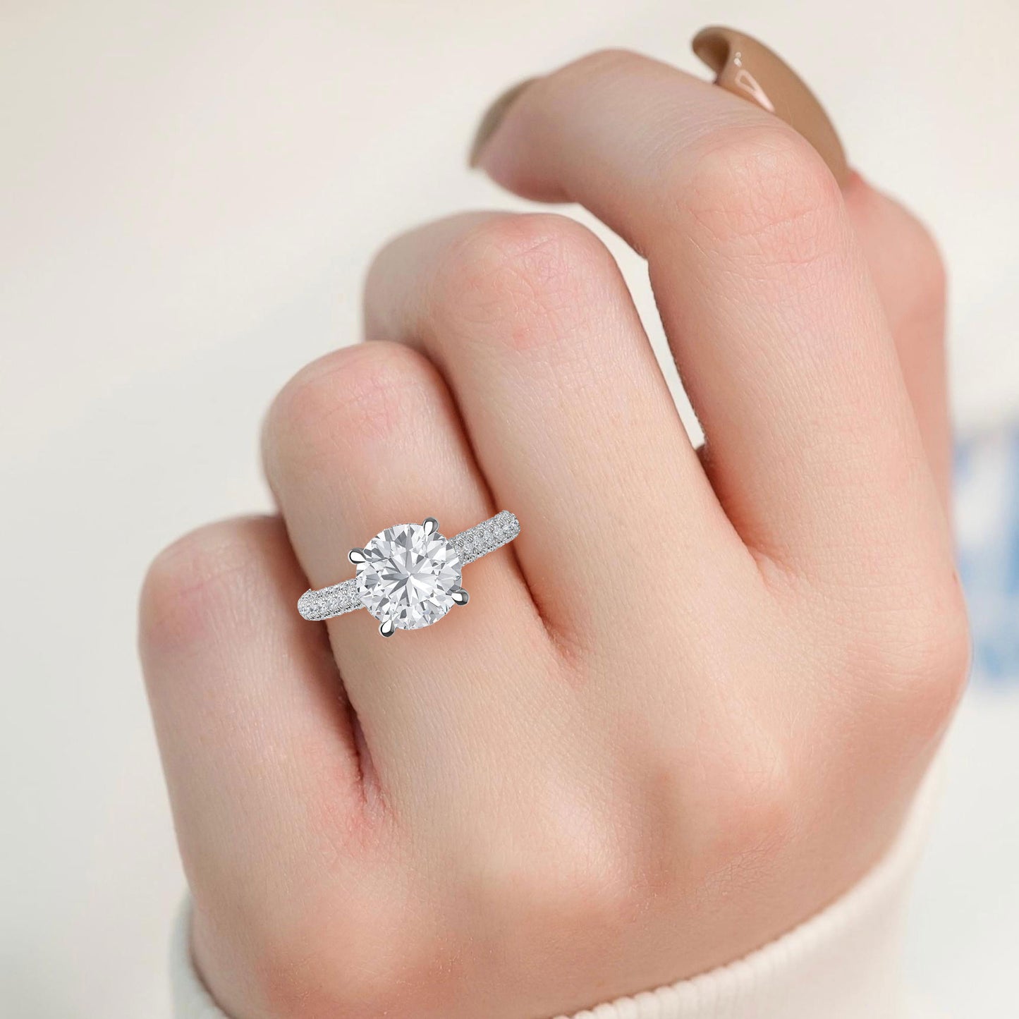 Round Hidden Halo Pave Set Solitaire Ring