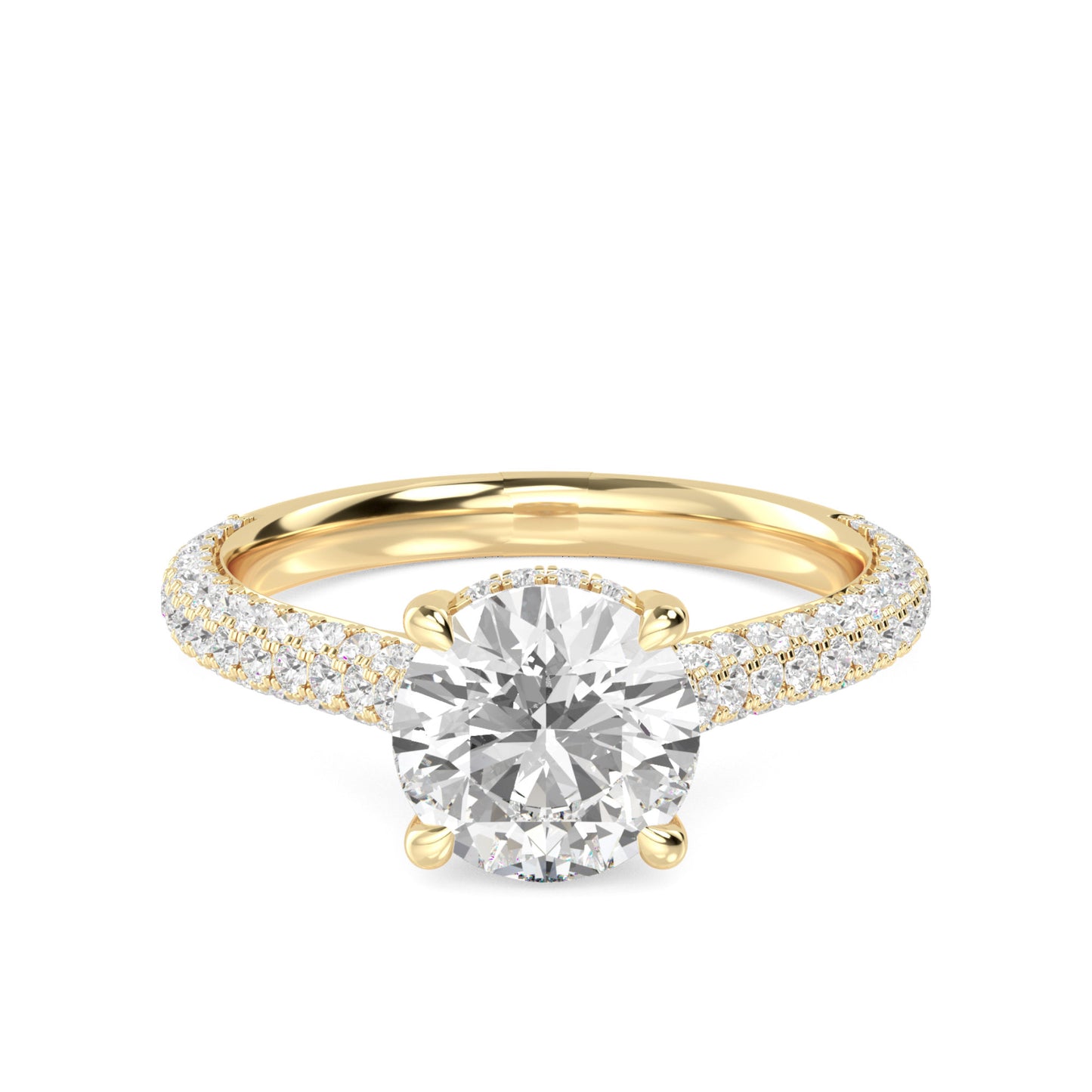 Round Hidden Halo Pave Set Solitaire Ring
