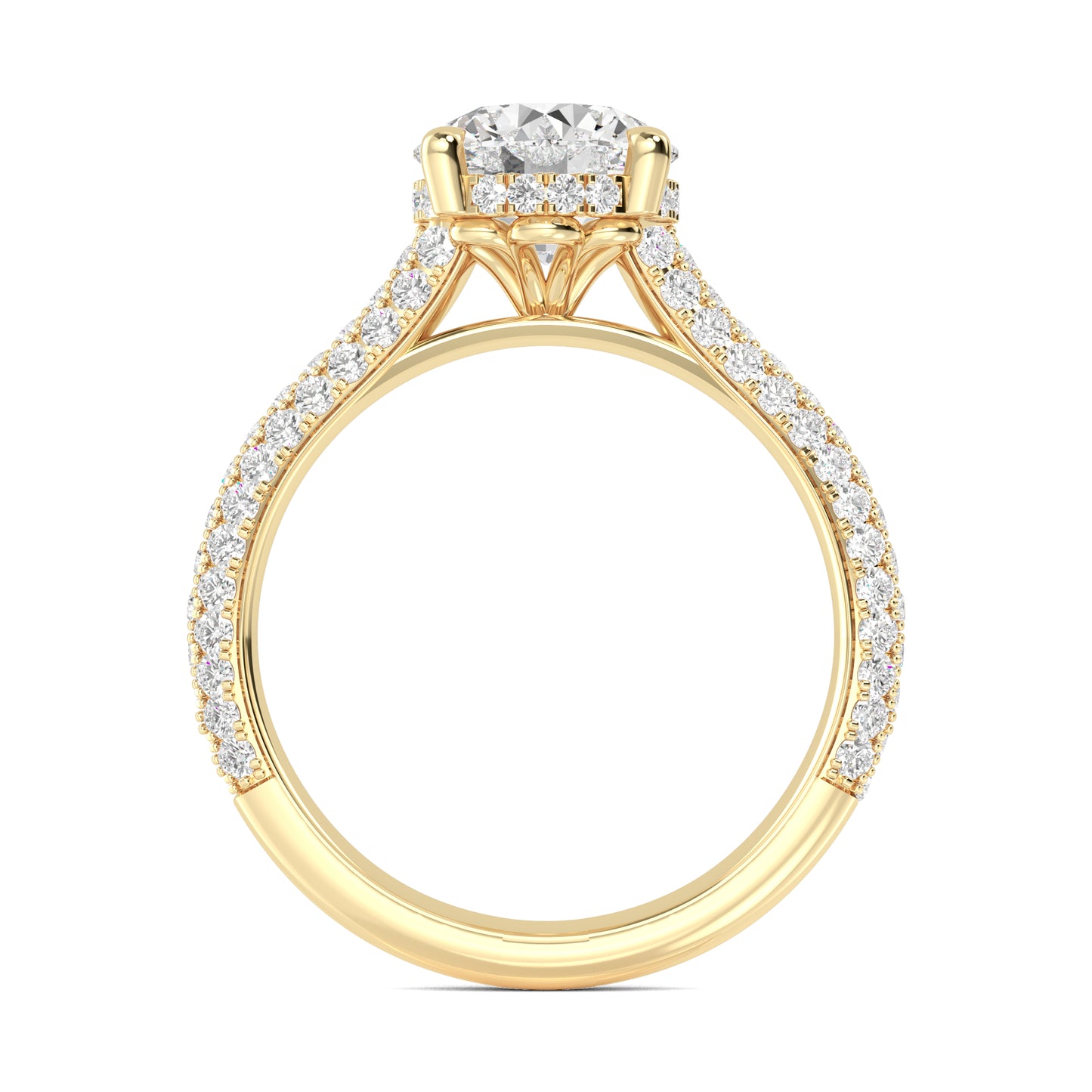 Round Hidden Halo Pave Set Solitaire Ring