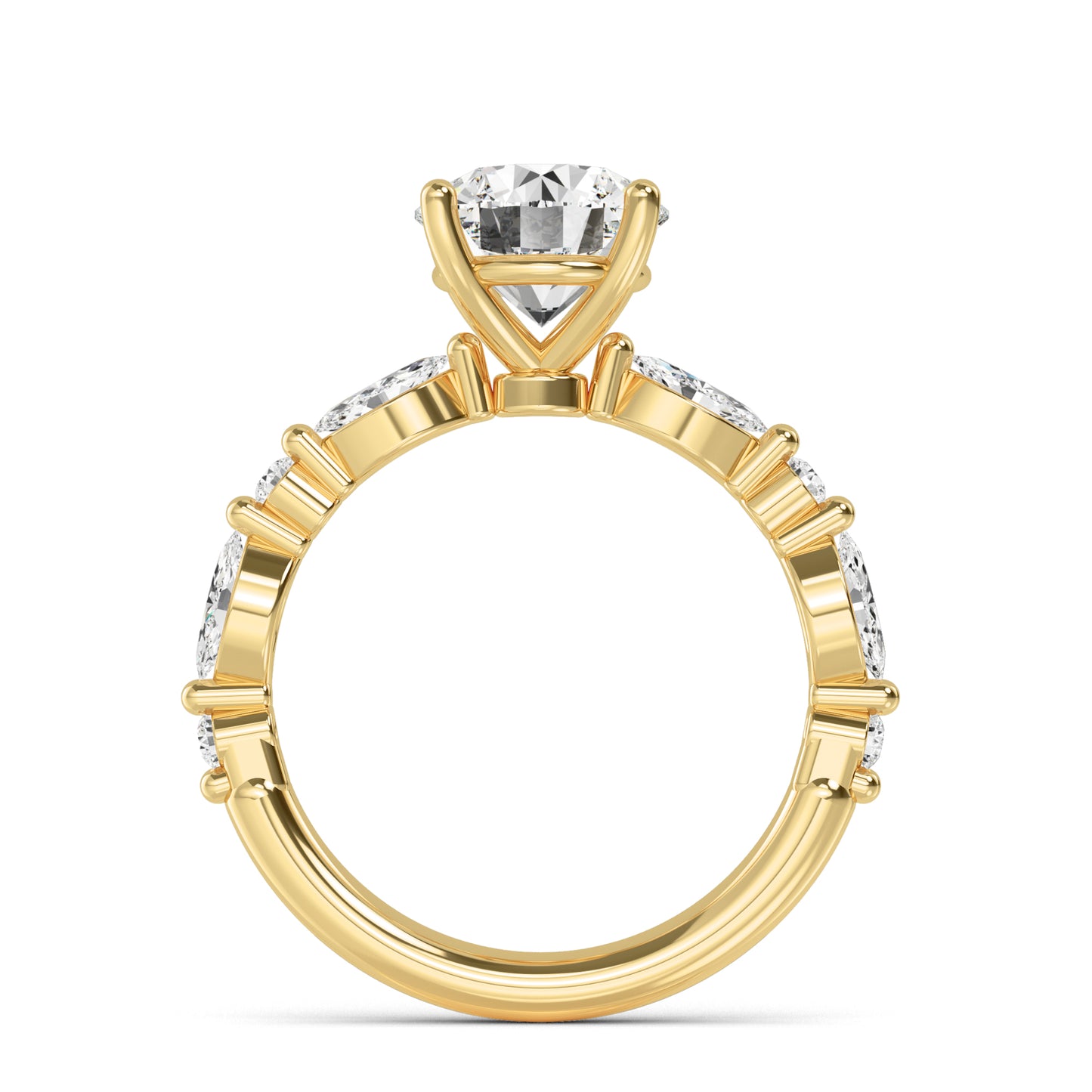 Round Marquise Shoulder Solitaire Ring