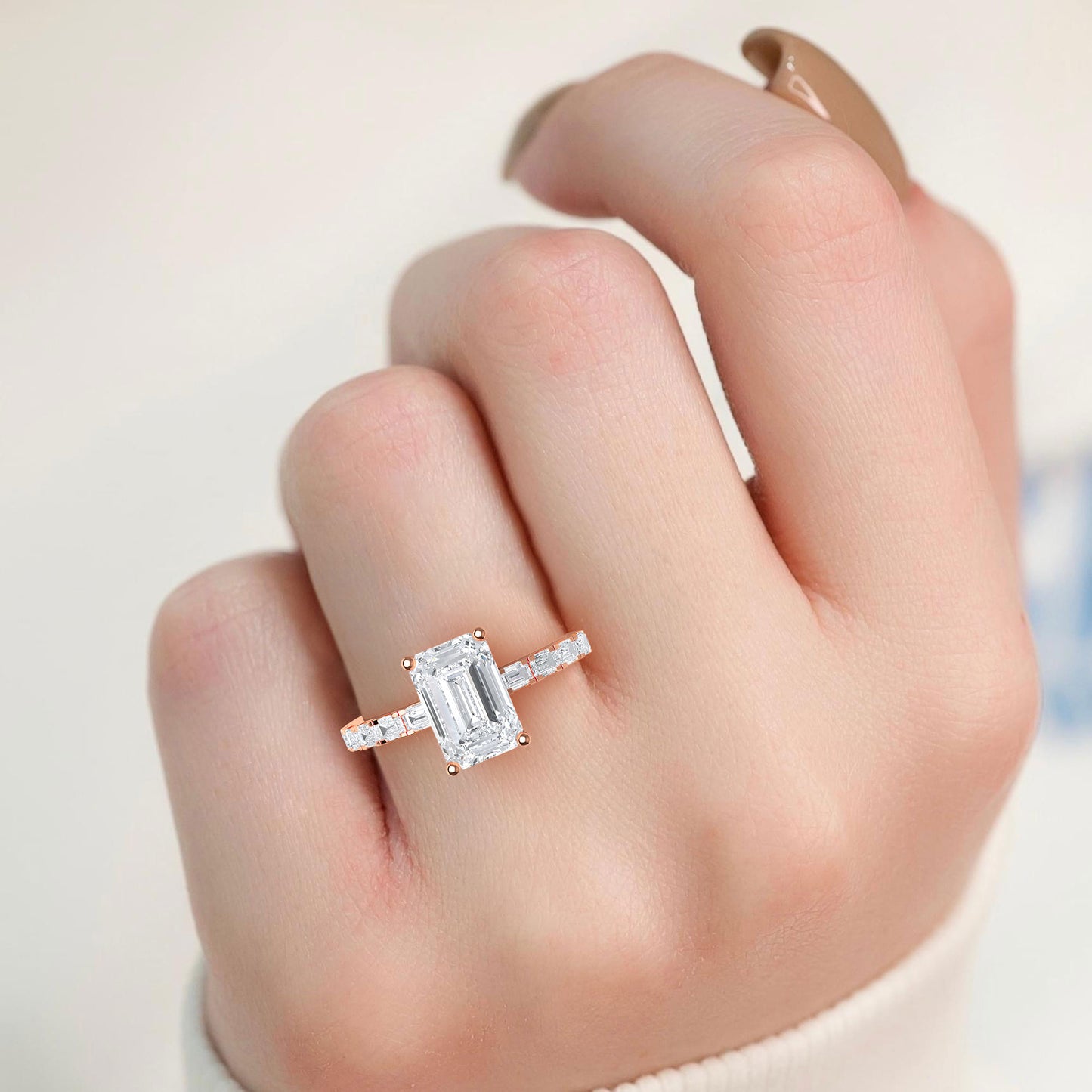 Emerald Hidden Halo Band Ring