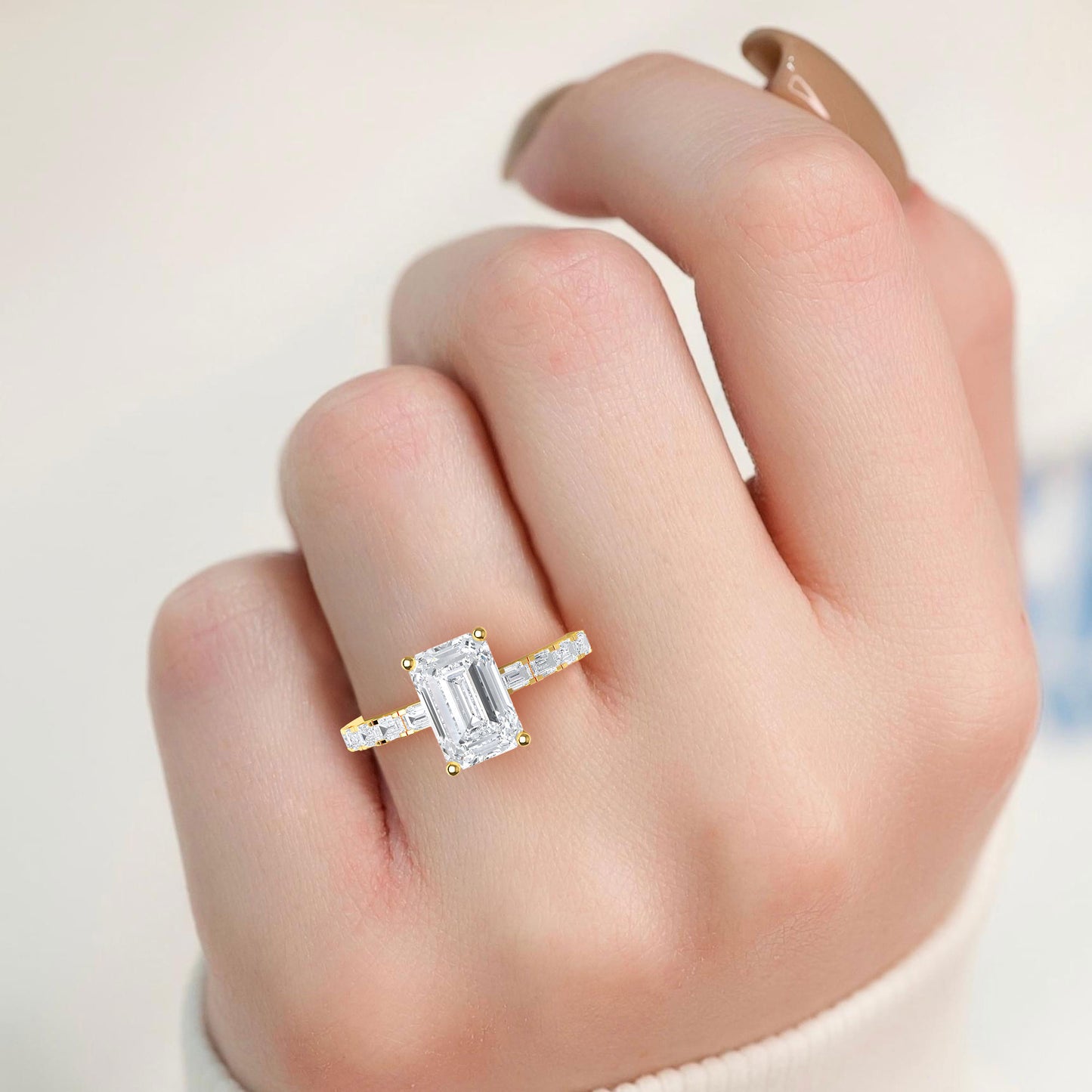 Emerald Hidden Halo Band Ring